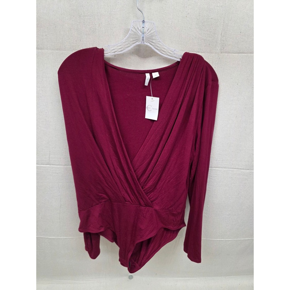 Est. 1946 Womens‎ Burgundy Long Sleeve Surplice V-Neck Bodysuit NWT Size L